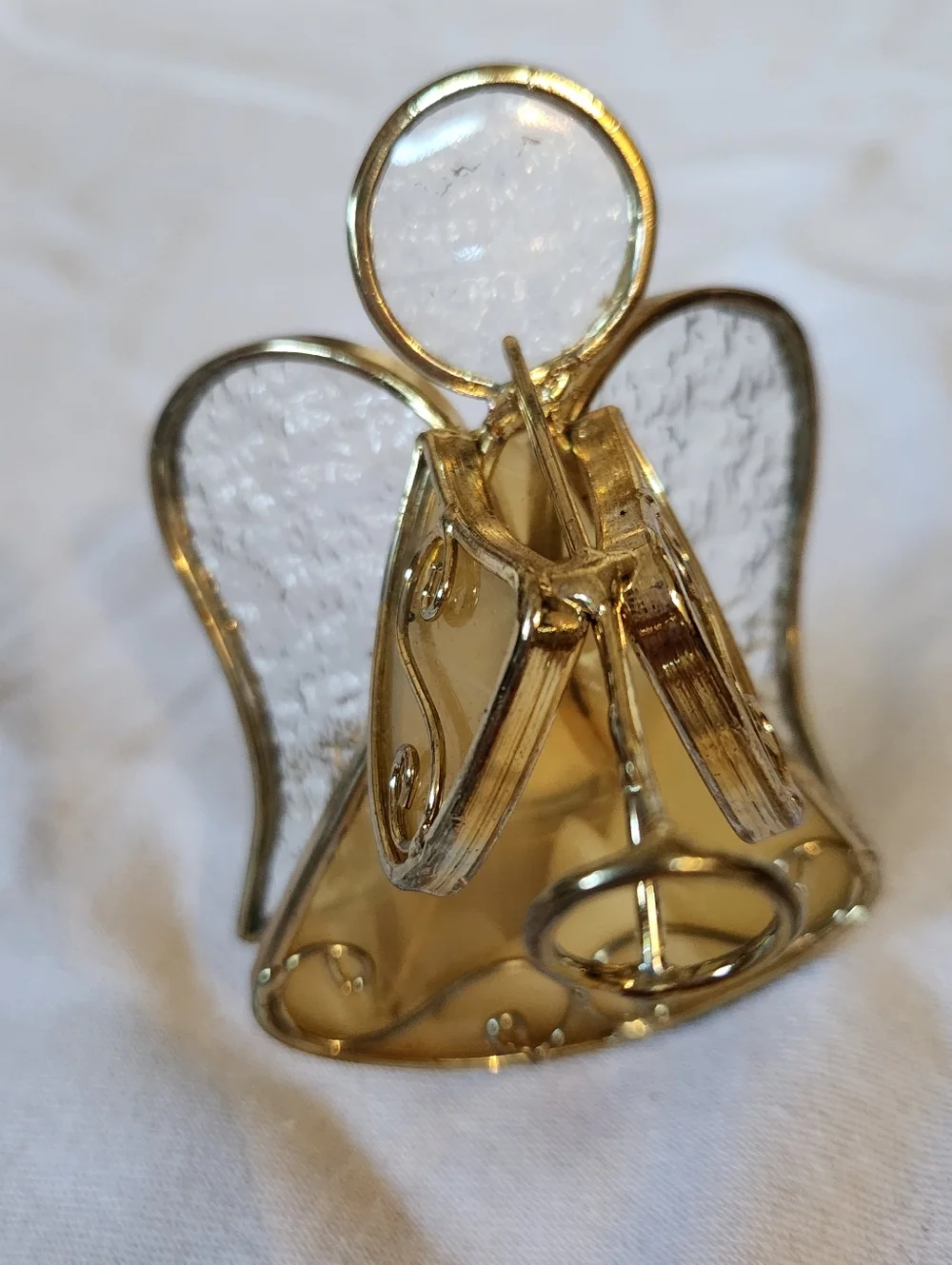 Vintage Brass Glass Angel Candle Holder Trinket Dish Gold Tone Philippines Decor